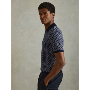 REISS SANDERSON Half Zip Diamond Stitch Polo Shirt